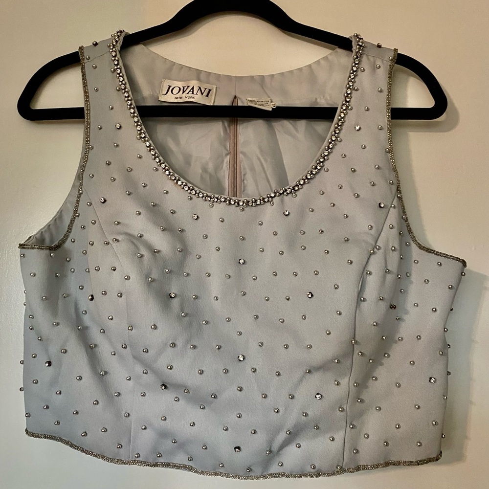 Two piece silver and gray skirt and top